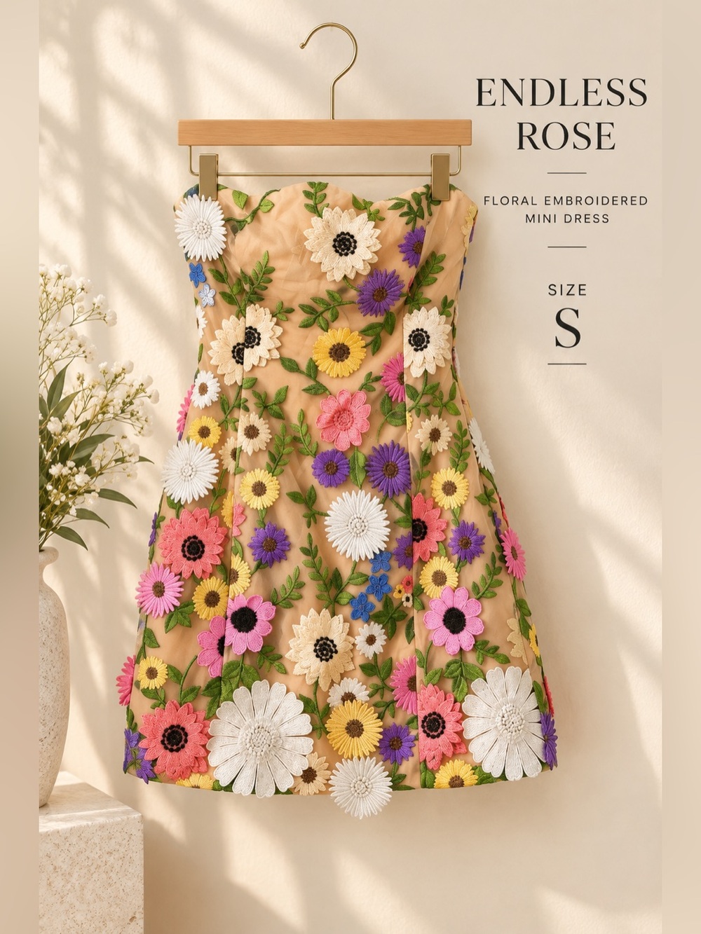 Endless Rose Multicolor Floral Embroidered Strapless Mini Dress Size S NWT